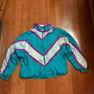 VINTAGE 90’s White Stag Teal and Pink Bomber Windbreaker Jacket. Size medium